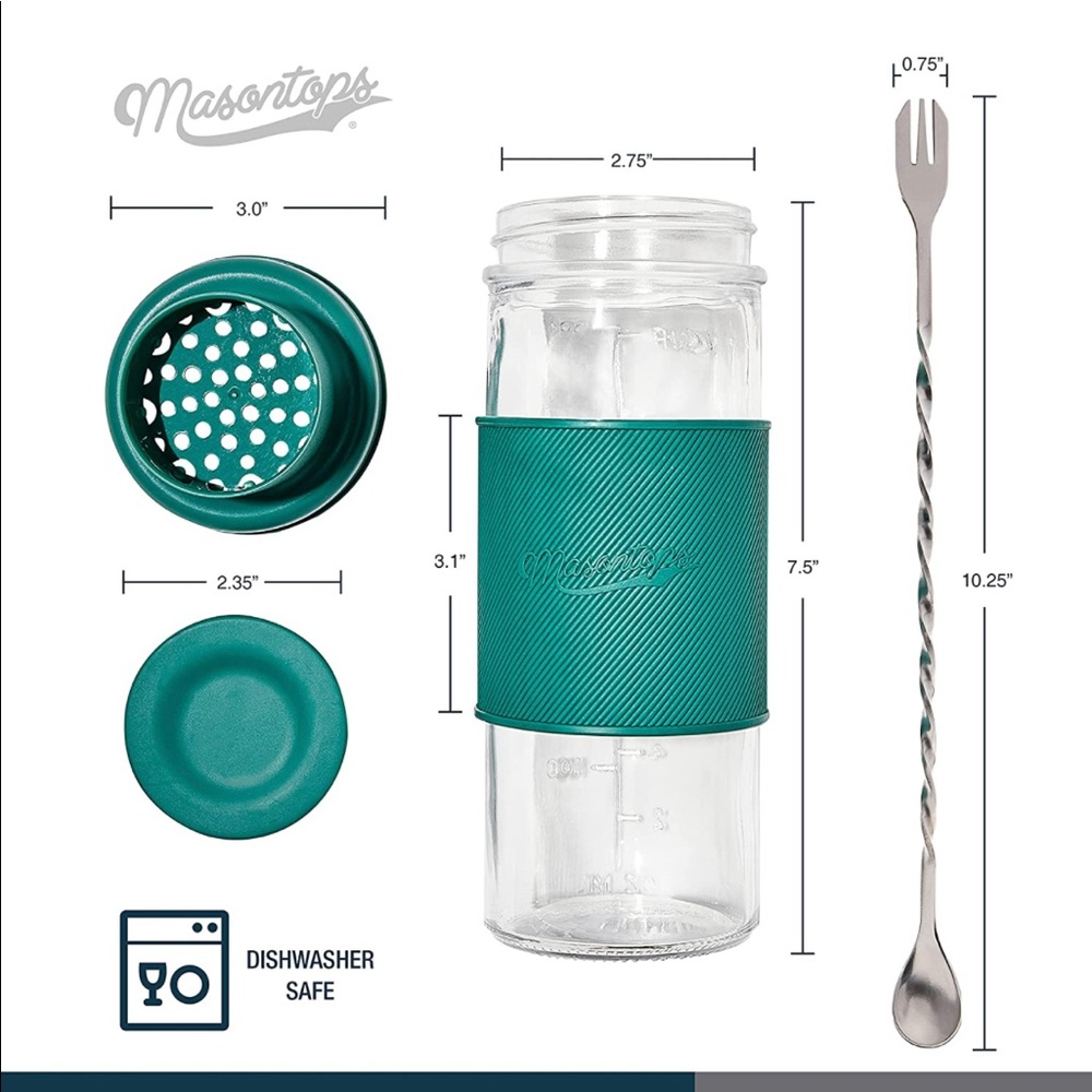 Masontops Cocktail Shaker Set – Glass Mason Jar Drink Shaker